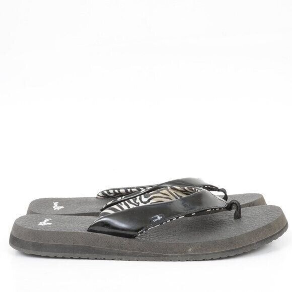 Sanuk Zebra Black Patent Flip Flop Thong Sandal Slip-on Flats Women's 10 - Picture 4 of 5